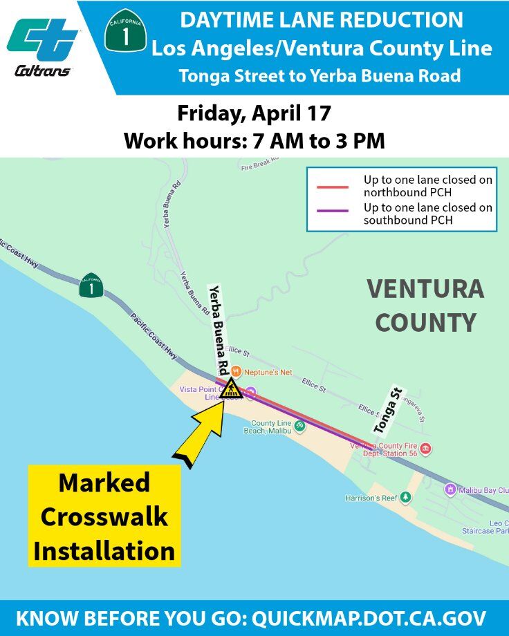 Image for the Tweet beginning: 🚧 Traffic Advisory: PCH Lane