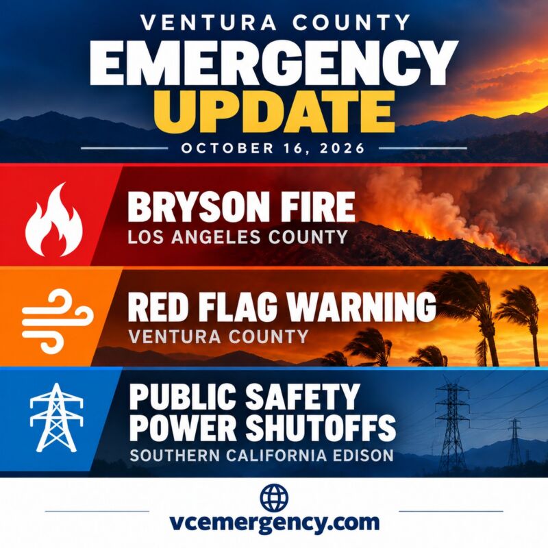 Image for the Tweet beginning: 🚨 VENTURA COUNTY EMERGENCY UPDATE